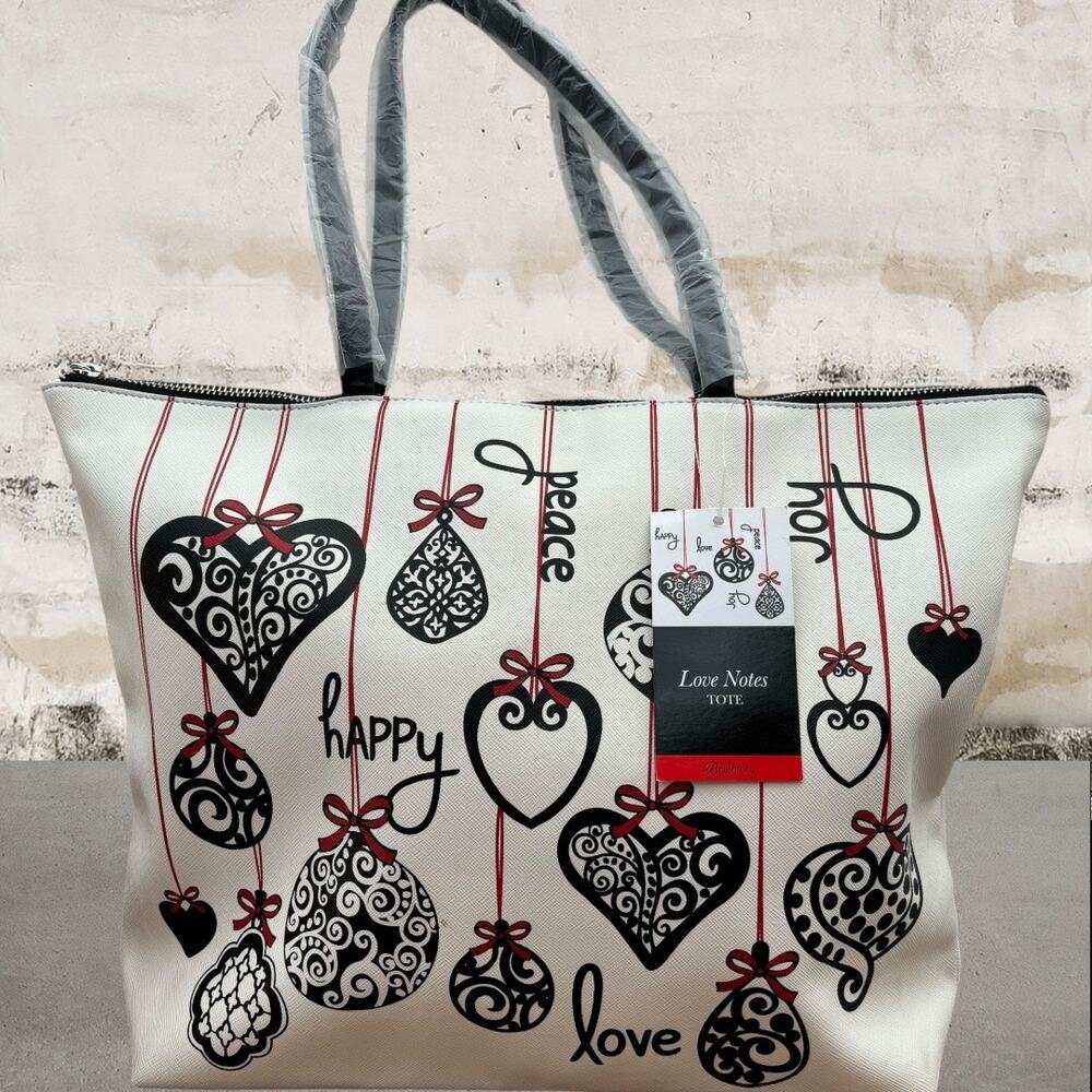 Brighton Love Notes Coated Canvas White Holiday Ornament Zip Tote - used once